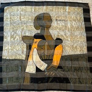 Vintage Pablo Picasso large square scarf in gold/ black/silver